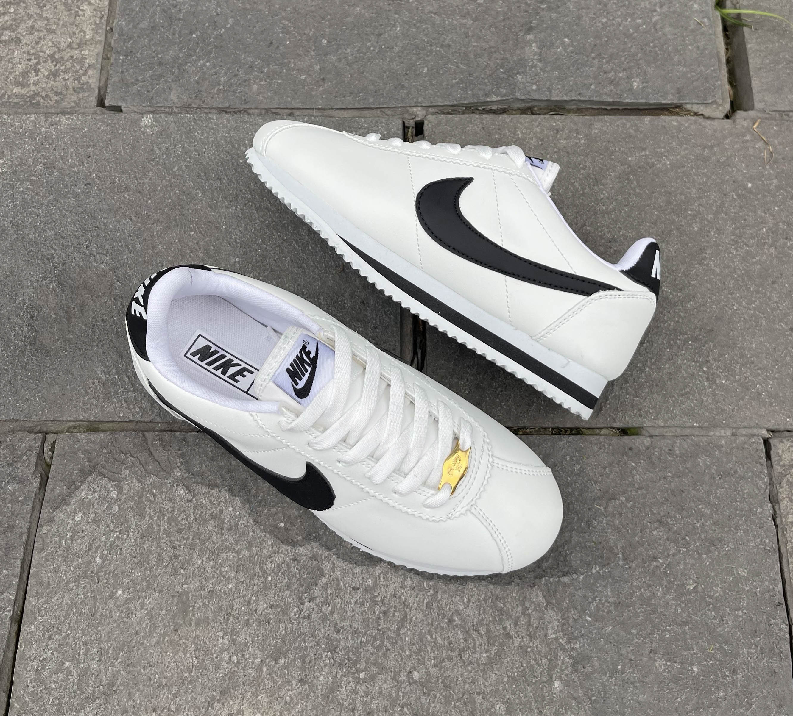 NIKE CORTES WHITE AND BLACK